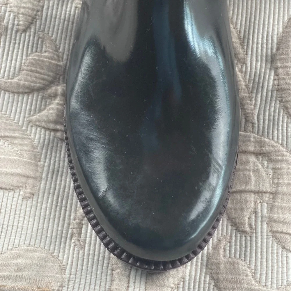 Tommy Hilfiger Womens Black Quilted Tall Rain Boots Purple Trim Size 7 TWVINTAGE